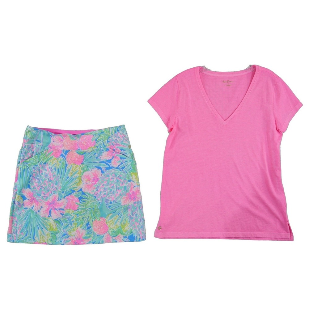 Lilly Pulitzer Top Luxletic Skort Set Women's Size Medium 8 Pink Tropical Floral
